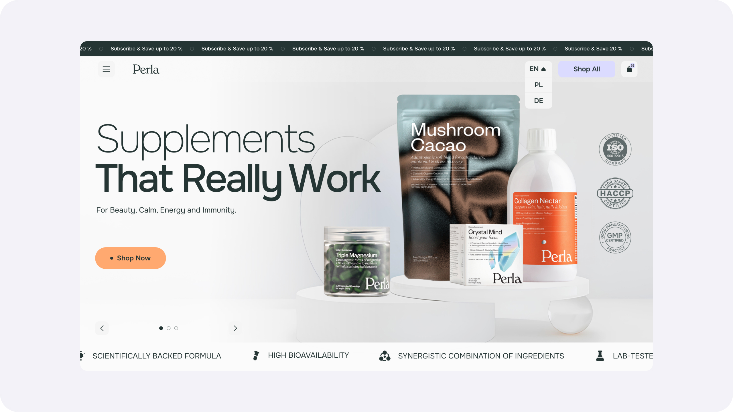 Perla Helsa EU Shopify home page