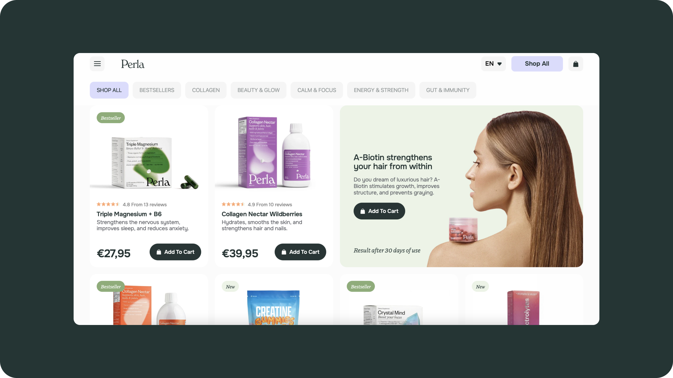 Perla Helsa cart with subscription discount