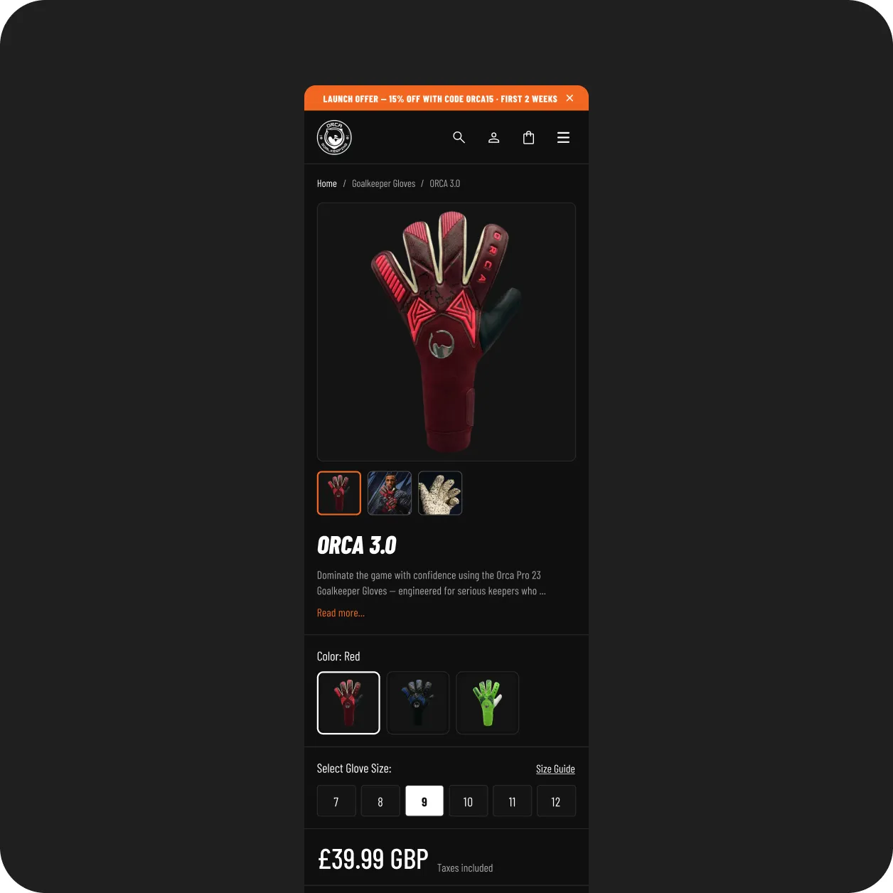 ORCA Shopify store design, view 2