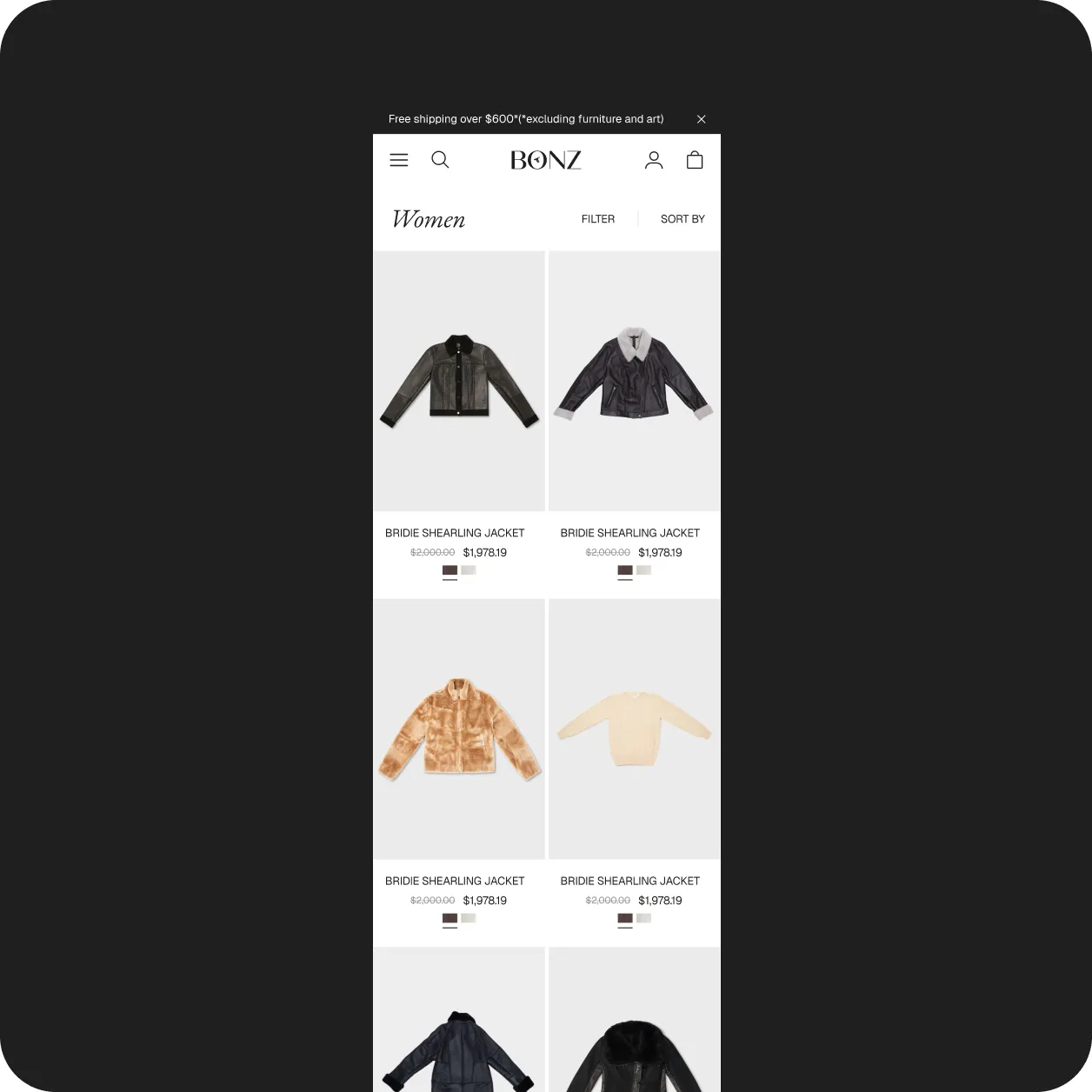 Bonz Shopify store design, view 2
