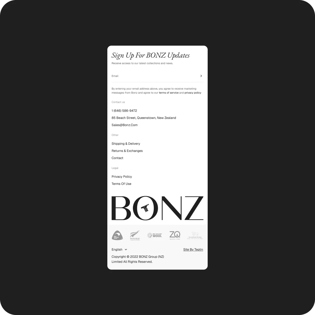 Bonz Shopify store design, view 3