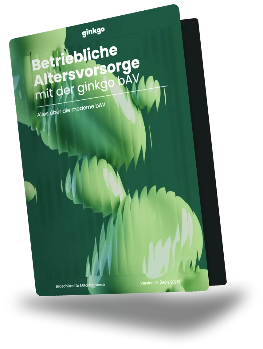 Visualisierung des ginkgo bAV Booklets: Alle wichtigen Informationen zur betrieblichen Altersvorsorge für die Mitarbeiterkommunikation