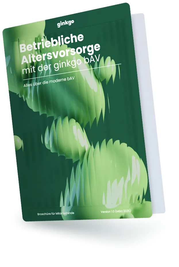 Visualisierung des ginkgo bAV Booklets: Alle wichtigen Informationen zur betrieblichen Altersvorsorge für die Mitarbeiterkommunikation