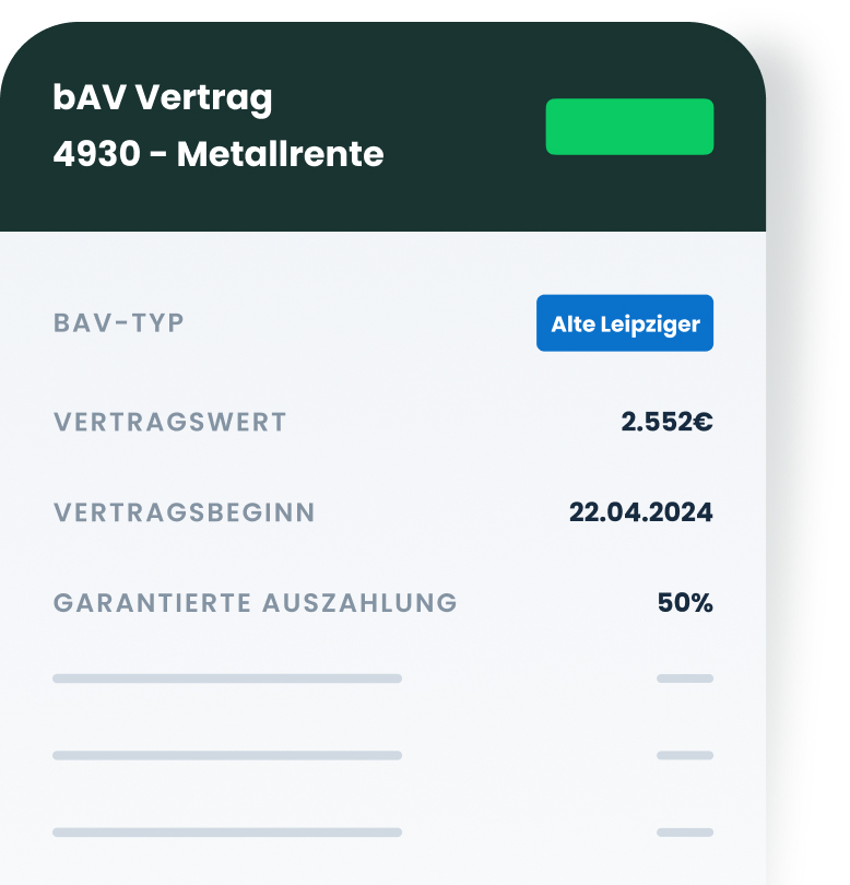 Screenshot: Digitale Abbildung und Konsolidierung bestehender bAV-Verträge (Metallrente) auf der ginkgo Plattform