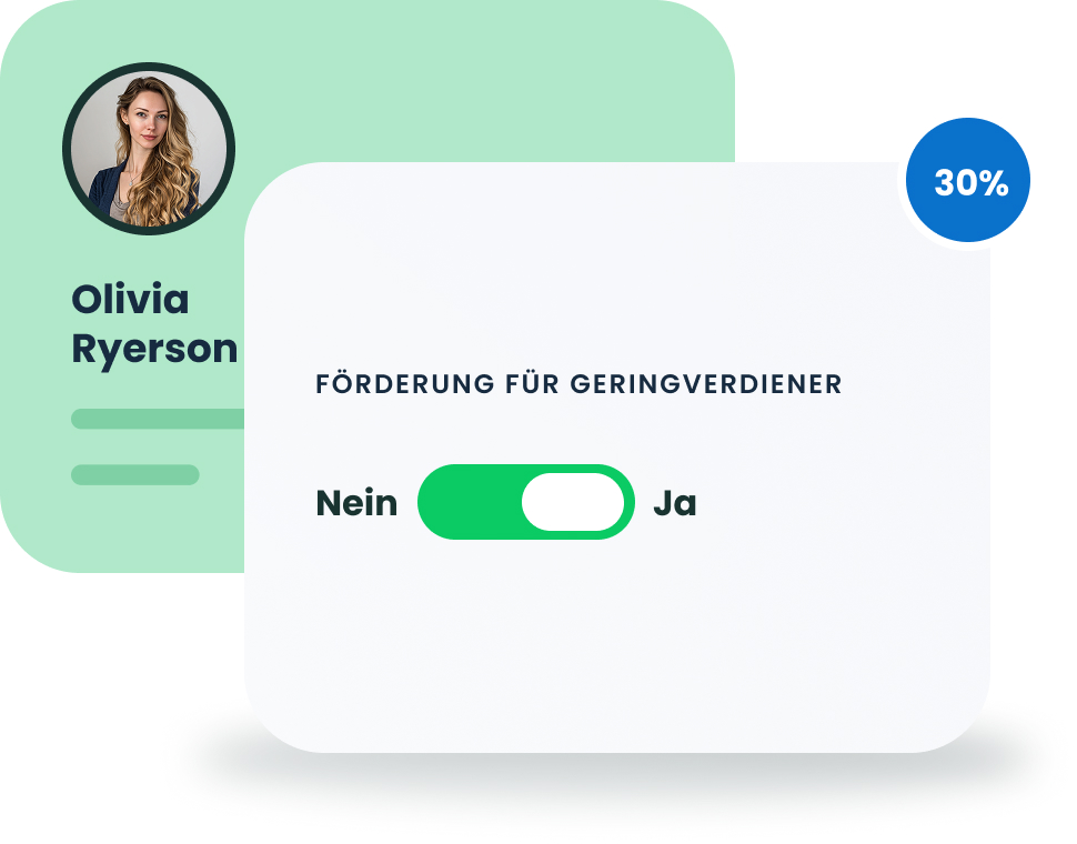 Screenshot der ginkgo bAV-App: Automatisierte Beantragung der staatlichen Förderung nach § 100 EStG für Geringverdiener
