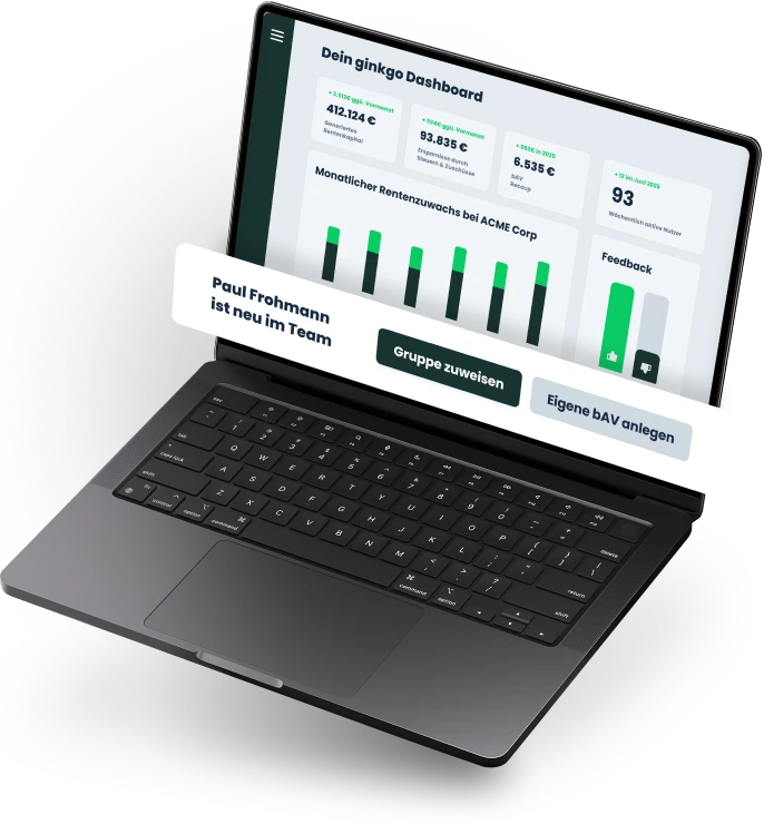 Digitales Dashboard der ginkgo HR-Plattform zur automatisierten Verwaltung der betrieblichen Altersvorsorge