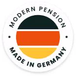 Modern Pension Logo mit deutscher Flagge und Text 'Made in Germany'.