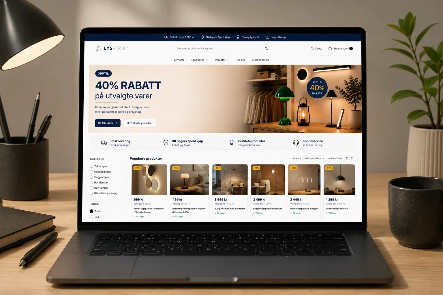 Nettbutikk-forside med kampanje og produktoversikt