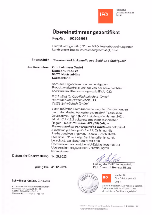 Feuerverzinken von tragenden Bauteilen