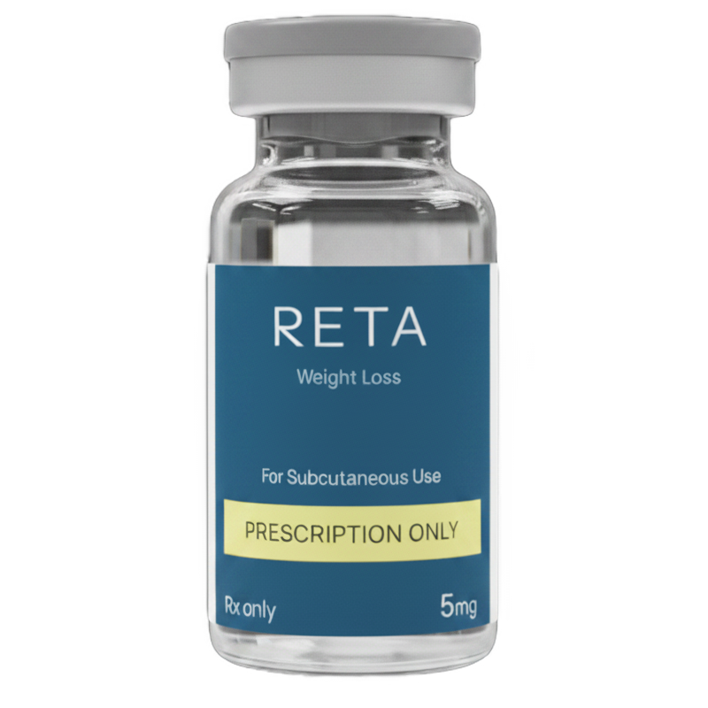 Retatrutide investigational weight loss medication prescription bottle with 28.7% efficacy data