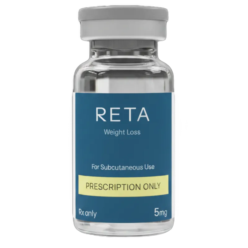 Retatrutide investigational weight loss medication prescription bottle with 28.7% efficacy data