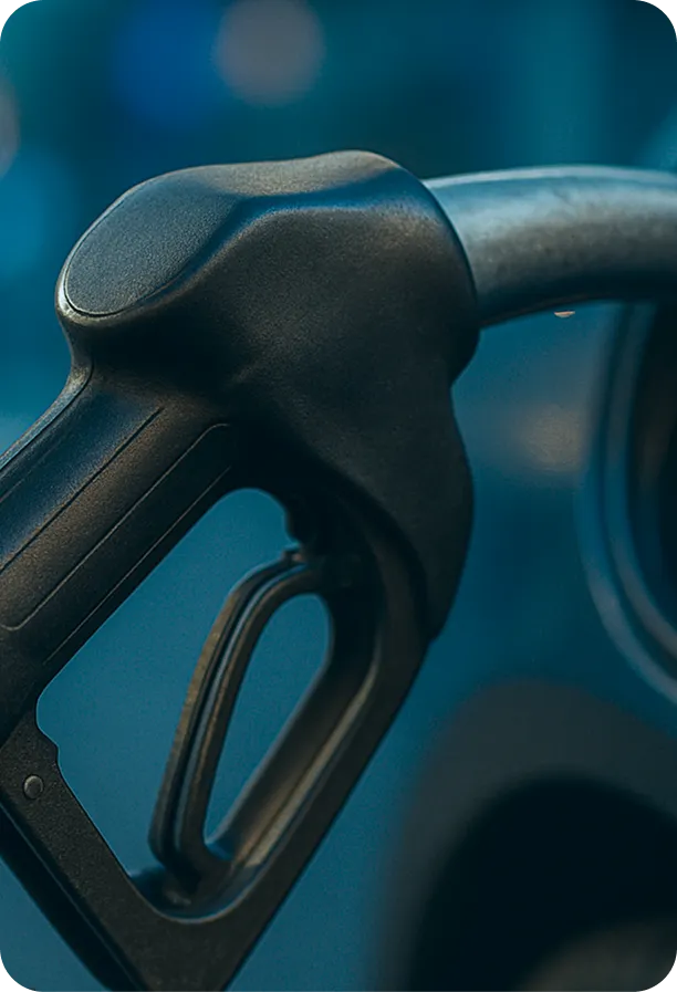 Close-up of black fuel nozzle.