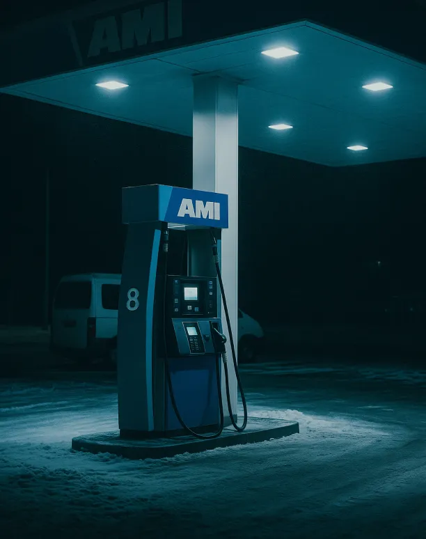 Single AMI fuel pump in snow.