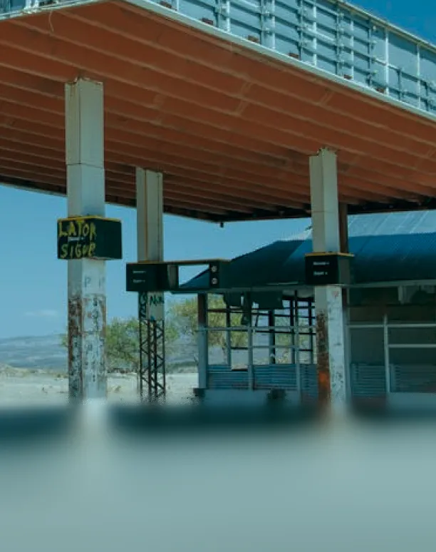 Abandoned gas station structure.