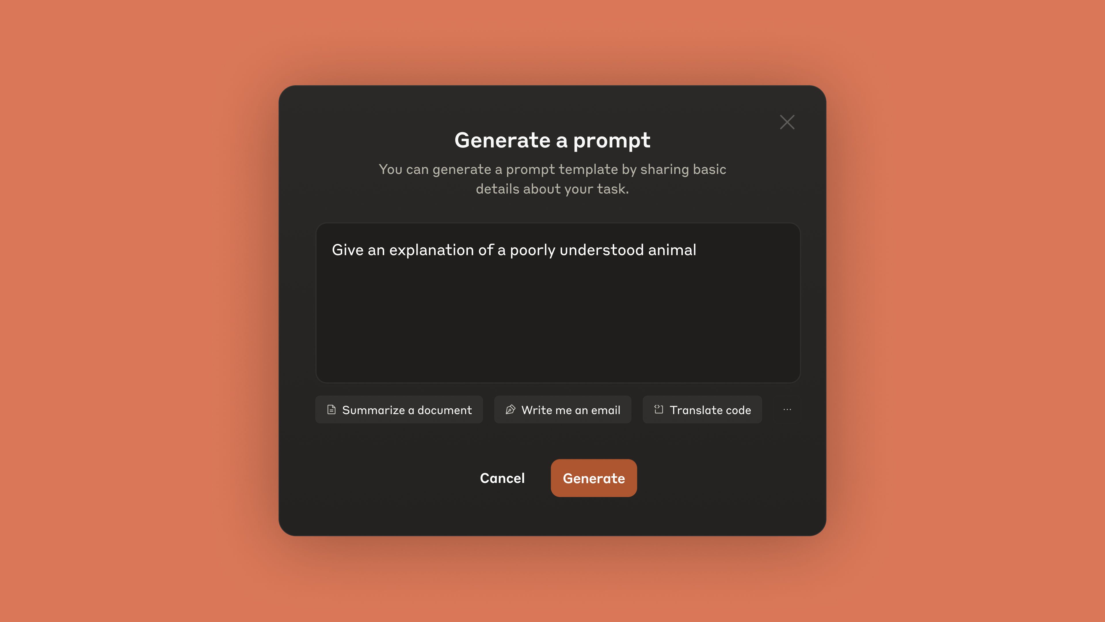 A screenshot of the prompt generator with the text