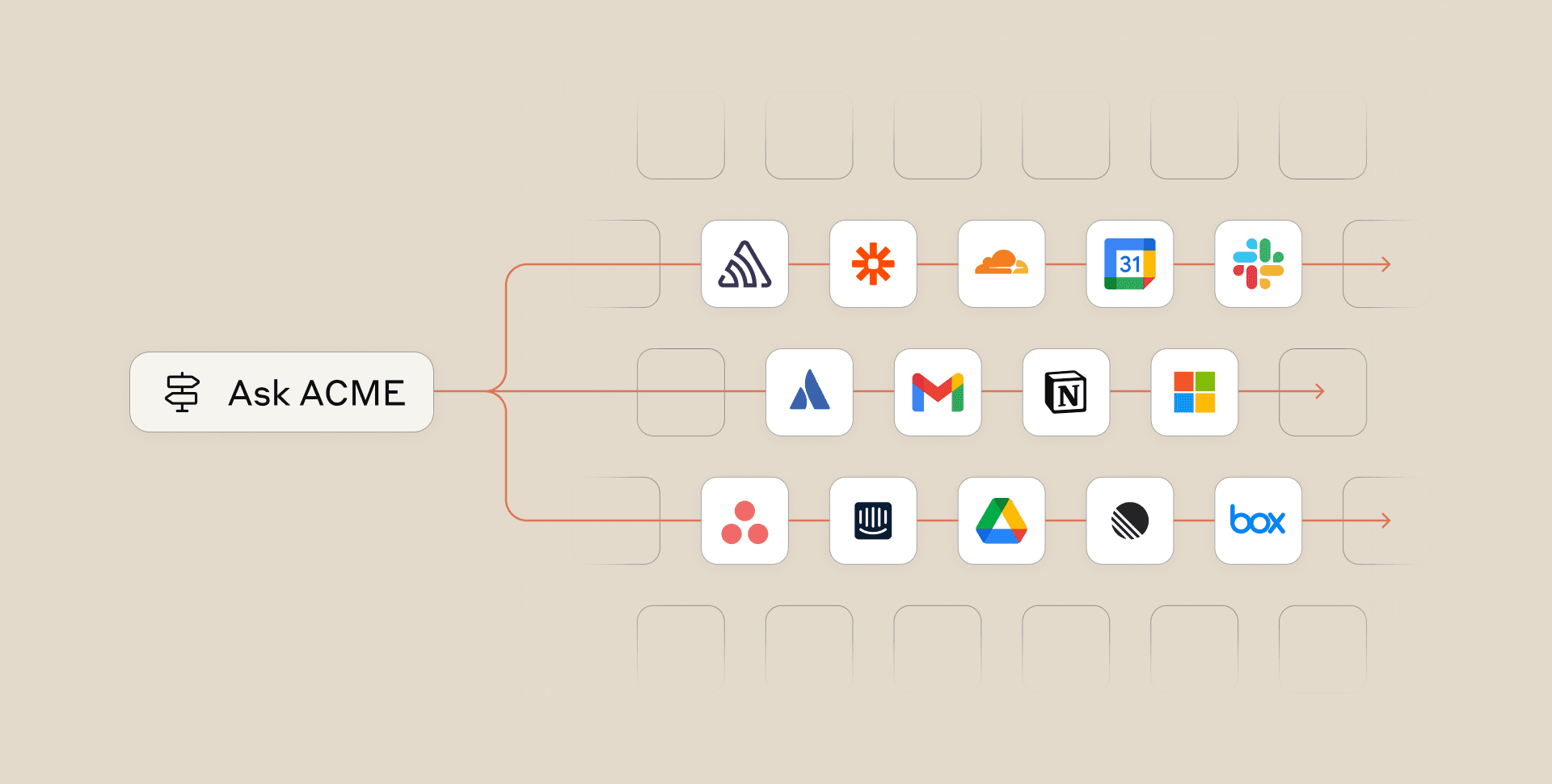 Workflow diagram showing a variety of connected app icons