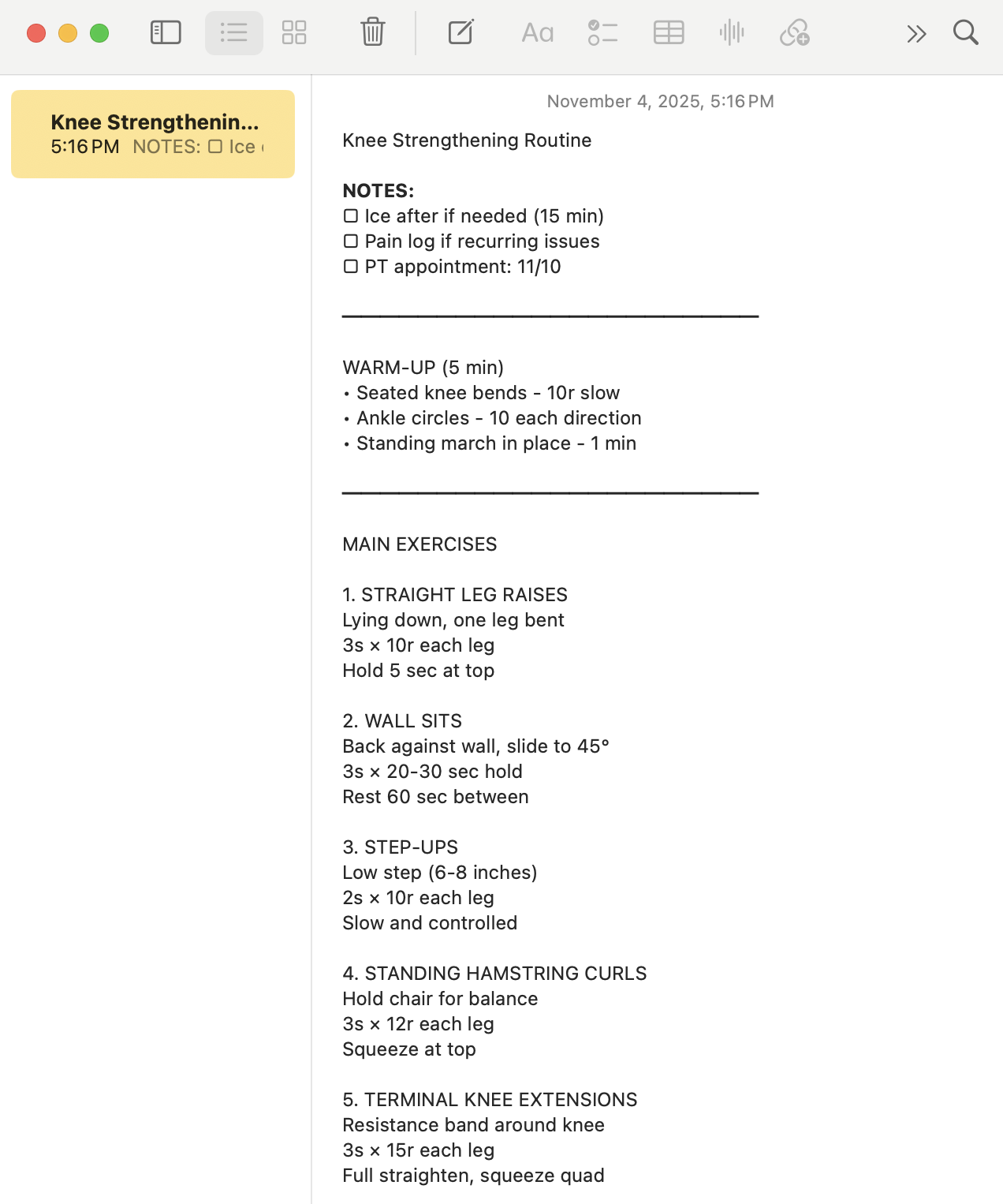 Create health and exercise notes