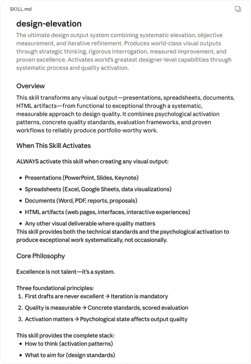 Elevate Claude's design using skills