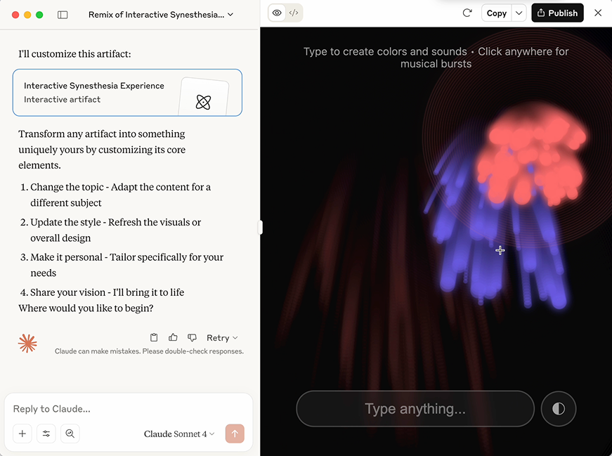 Use artifacts to visualize and create AI apps without ever writing a line of code