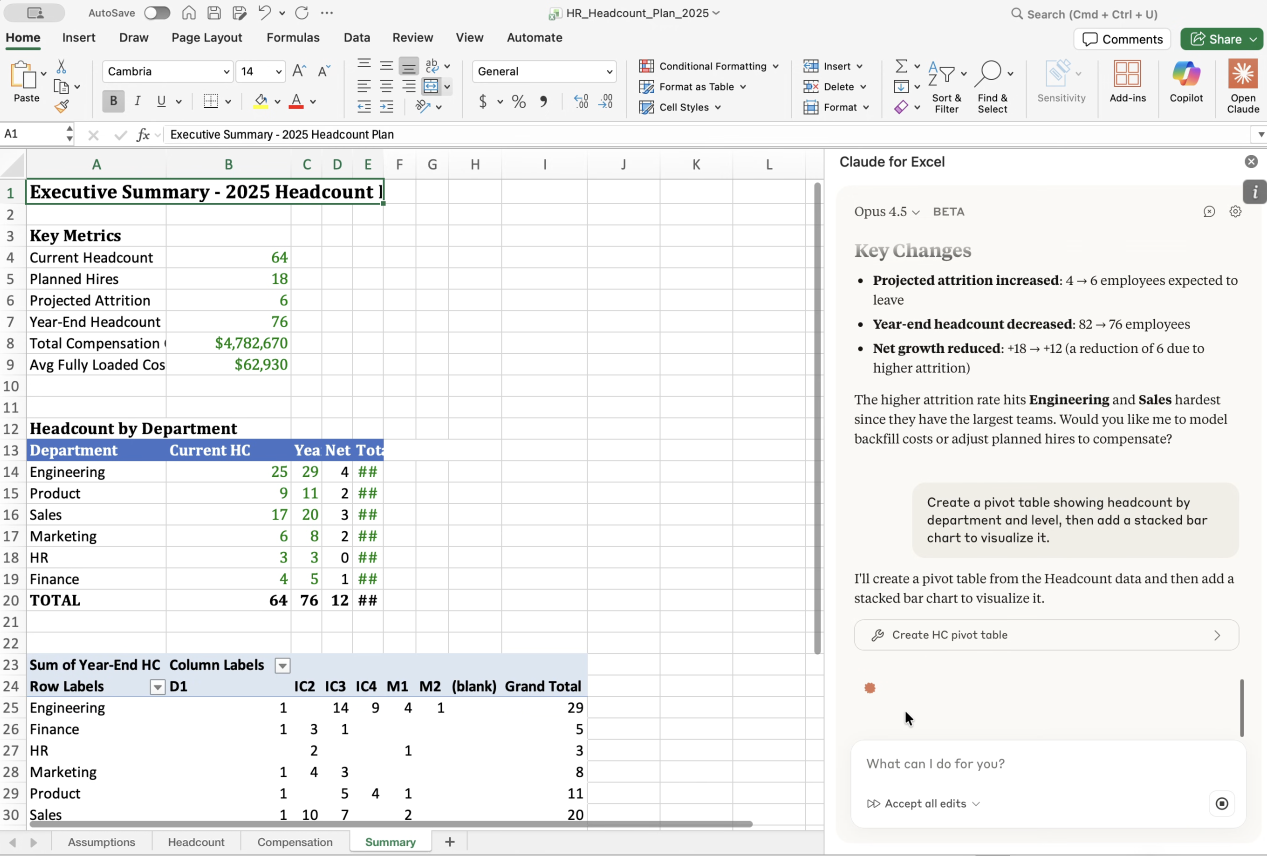 How to use Claude in Excel for HR: Headcount planning