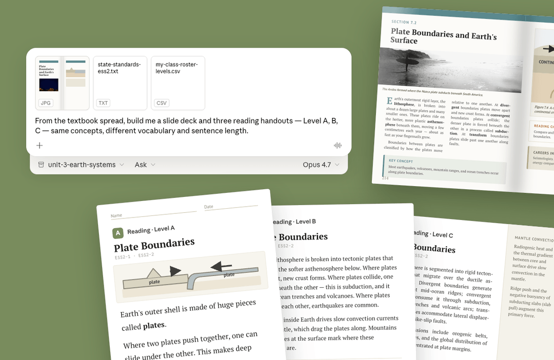 Hi Claude Adapt a standard textbook page to every reading level | Claude by Anthropic