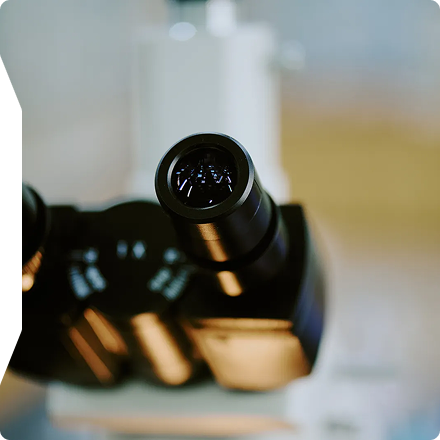 Close-up view of a black microscope eyepiece with a blurred background.