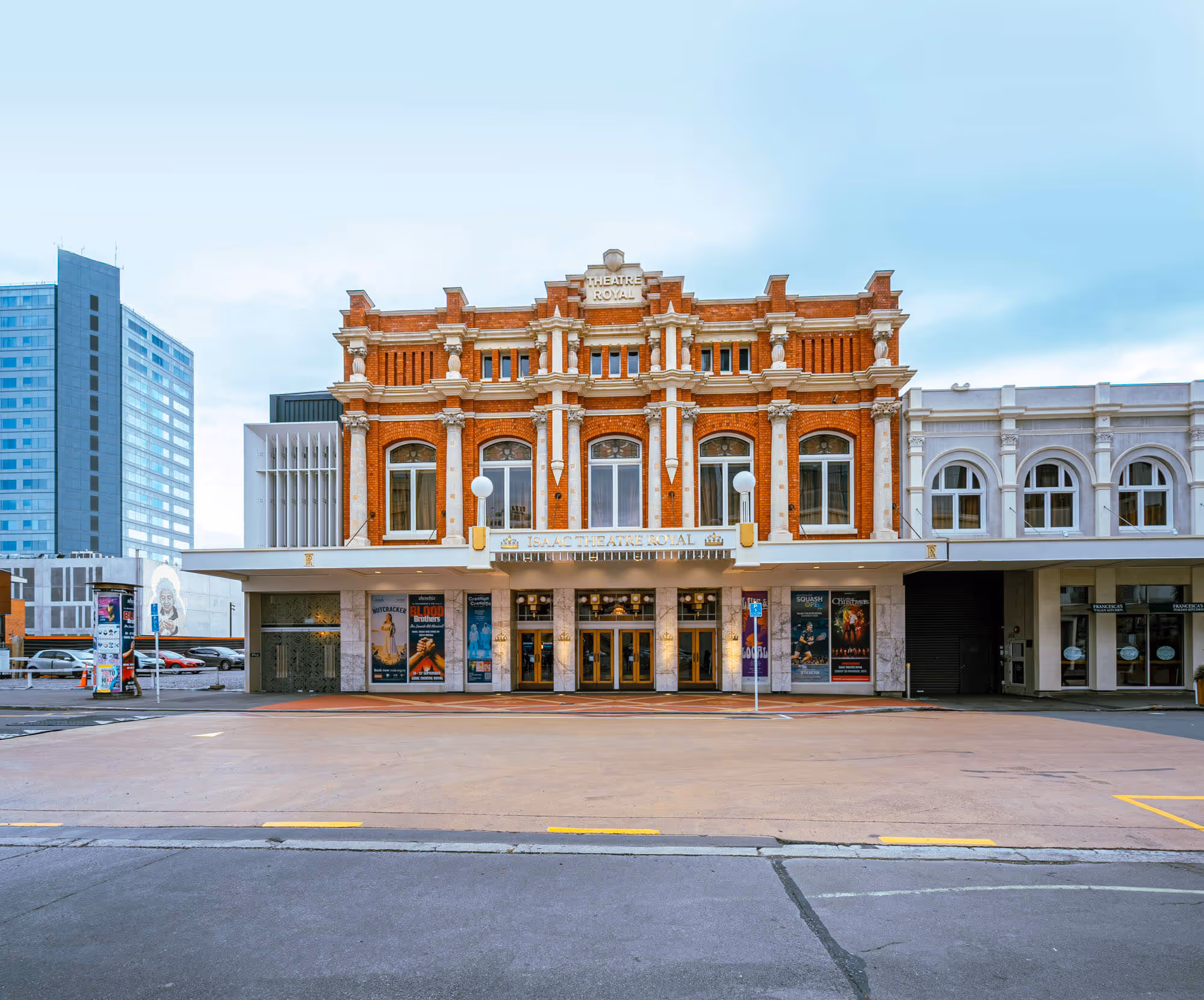 Outside view of the Issac Theatre that Farrell Construction built