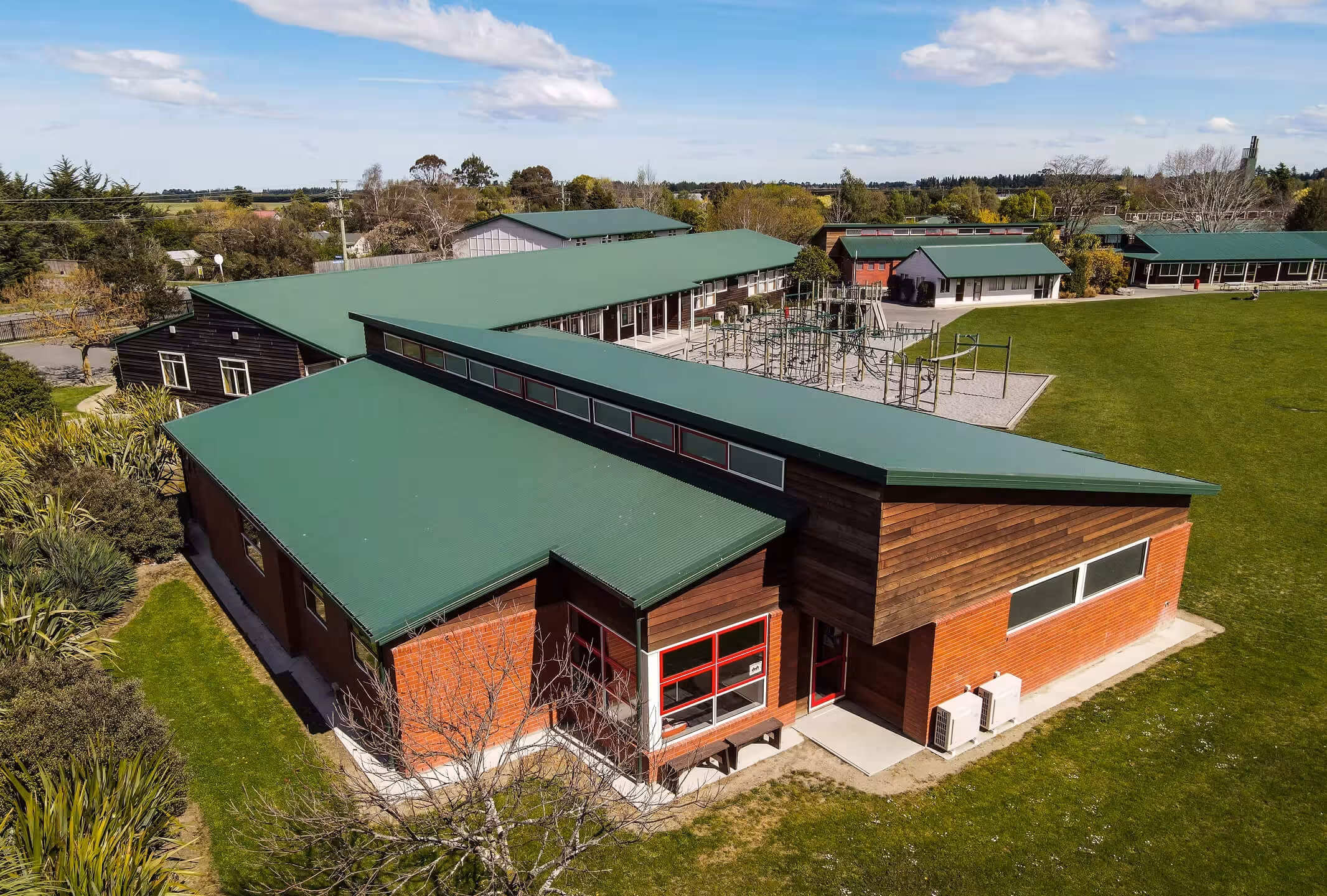 Birds eye view of the roof and buildings of Darfield High School