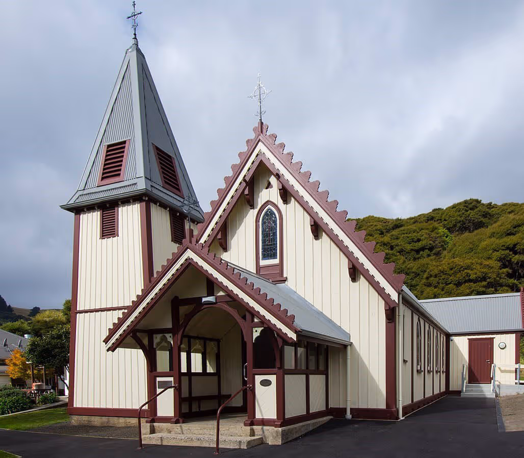 Outside of St Patrick Church in Akaroa 