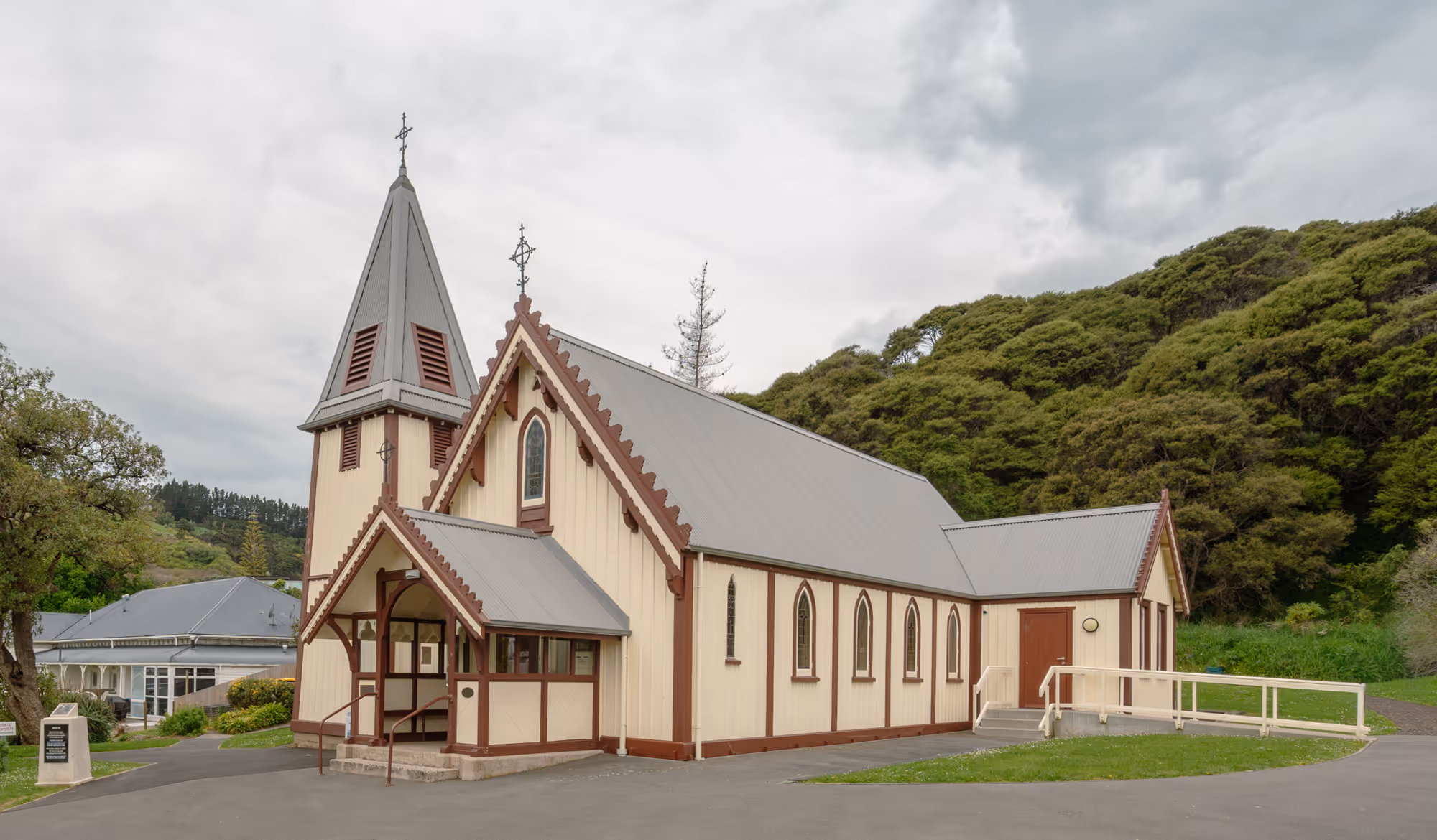 Outside of St Patrick Church in Akaroa