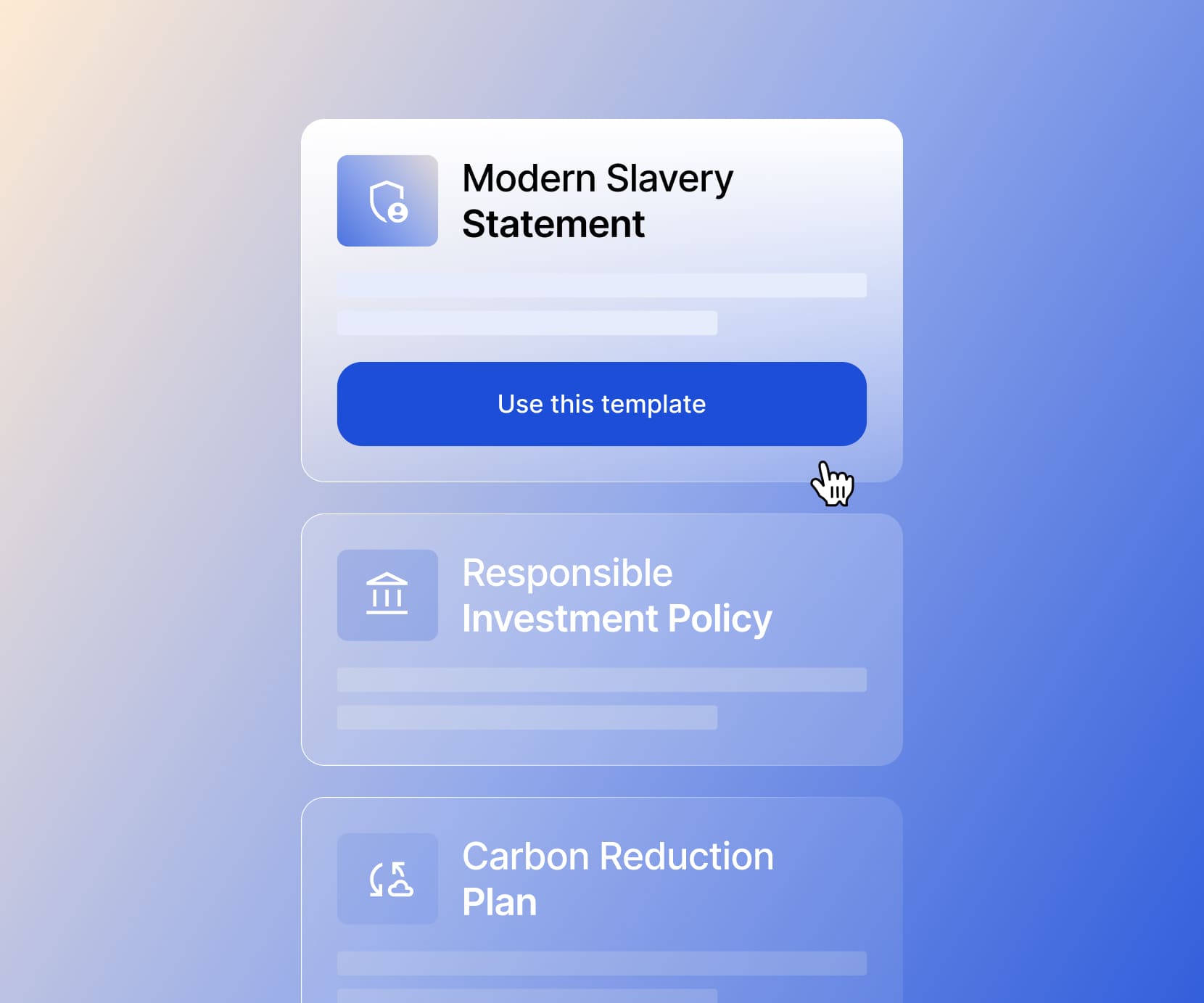 ESG policy builder showing a Modern Slavery Statement template with e-signature