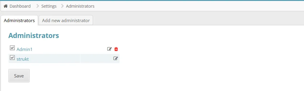 Deleting a user with administrator role in CubeCart.
