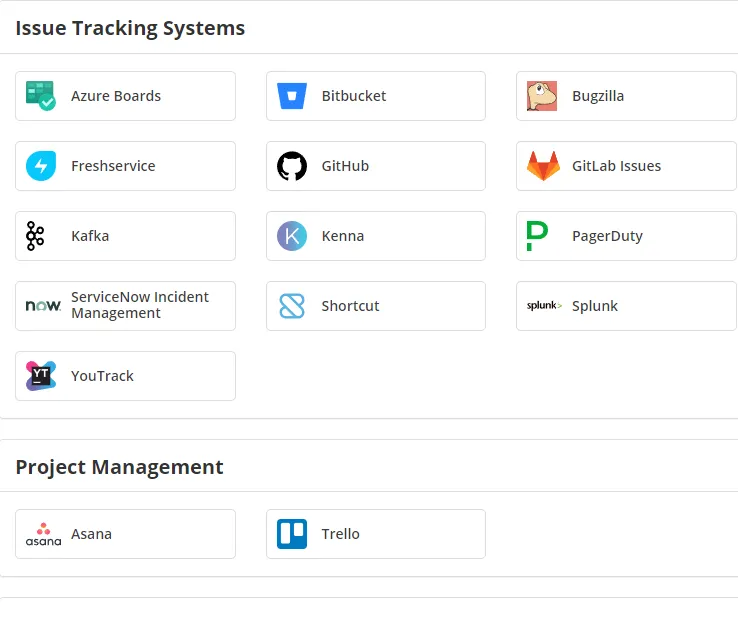 Integration Support with Fogbugz, Github and TFS Issue Tracking Systems