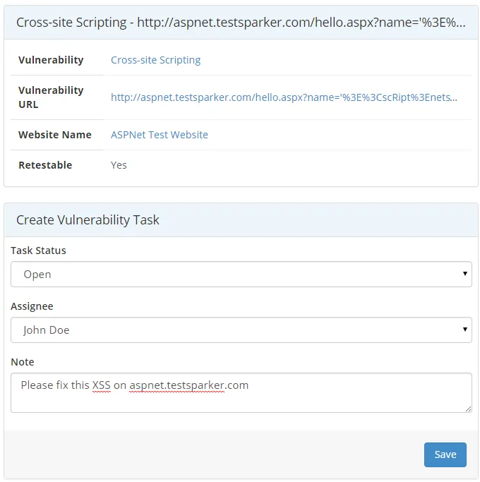 Team members can assign vulnerabilities as task to developers so they can be fixed