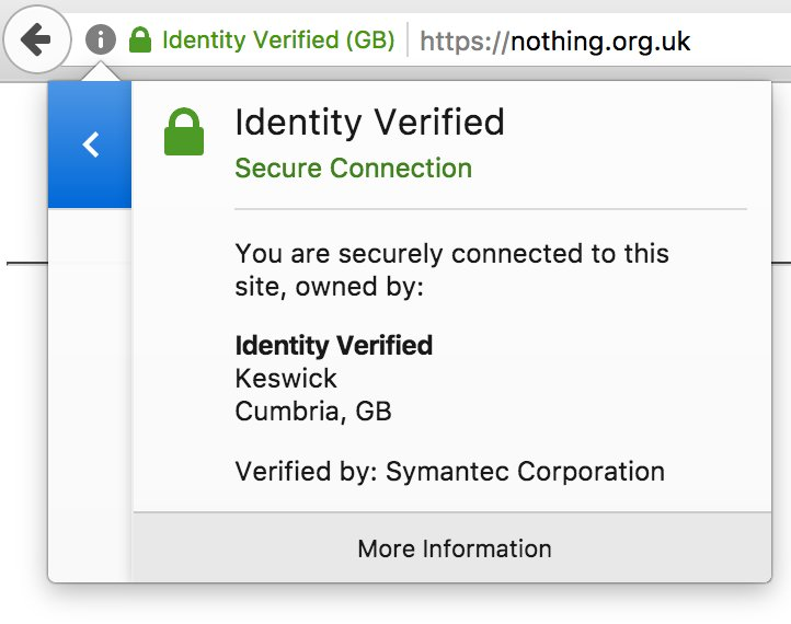Chrome is similar. While you can also see the address bar, you could still use a phishing domain, incorporating a logo that matches the one used in the Identity Verified popup.