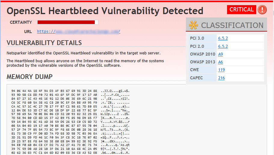 Netsparker reporting a Heartbleed vulnerability