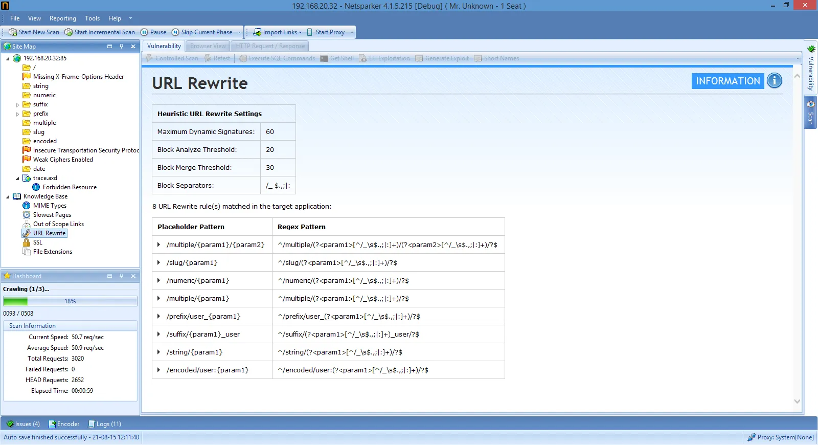 Automatically configured URL rewrite rules in Netsparker Desktop