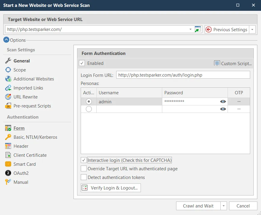 Invicti supports interactive login