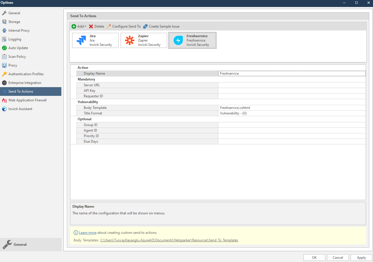 FreshService Send To Integration