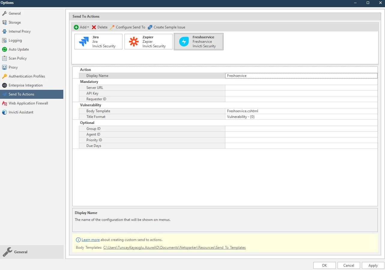FreshService Send To Integration