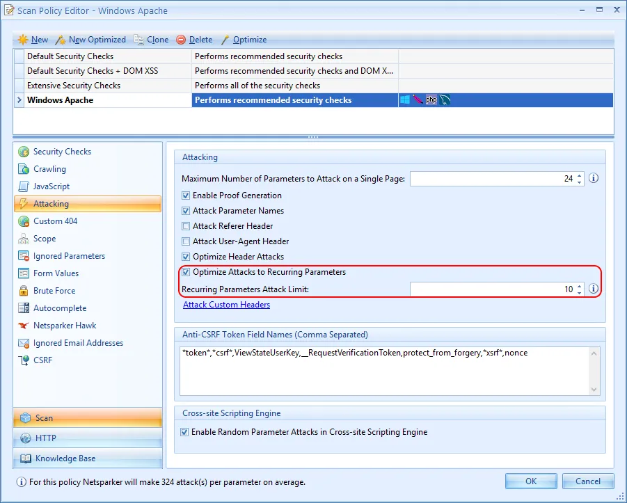 Optimize Attacks to Recurring Parameters which you can enable and configure a limit of how many times the scanner attacks the same parameter, even when crawled through different pages.