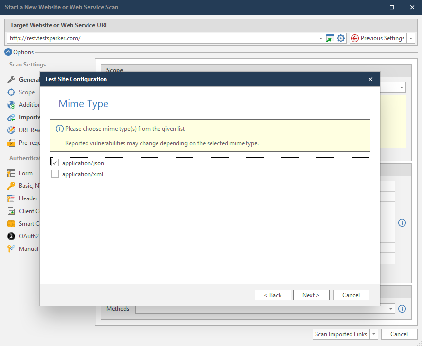 Mime Type Step for Test Website Configuration