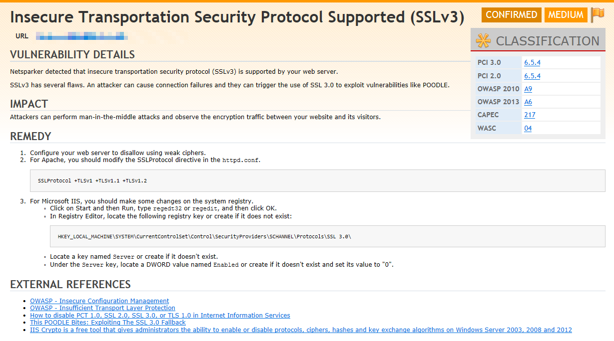 The POODLE SSL vulnerability detected by Netsparker Web Application Security Scanner