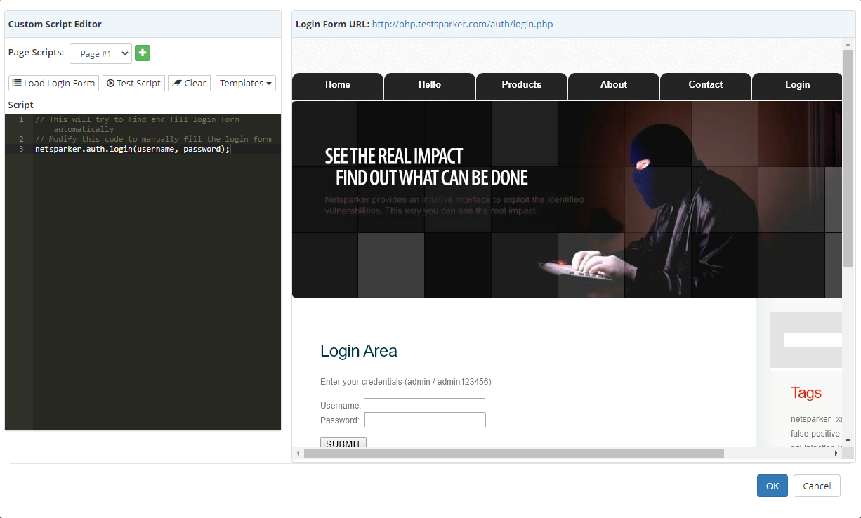 Form Authentication Custom Script Editor