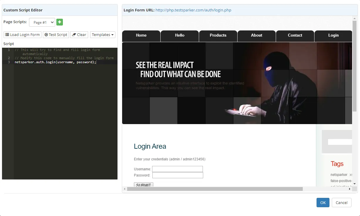 Form Authentication Custom Script Editor