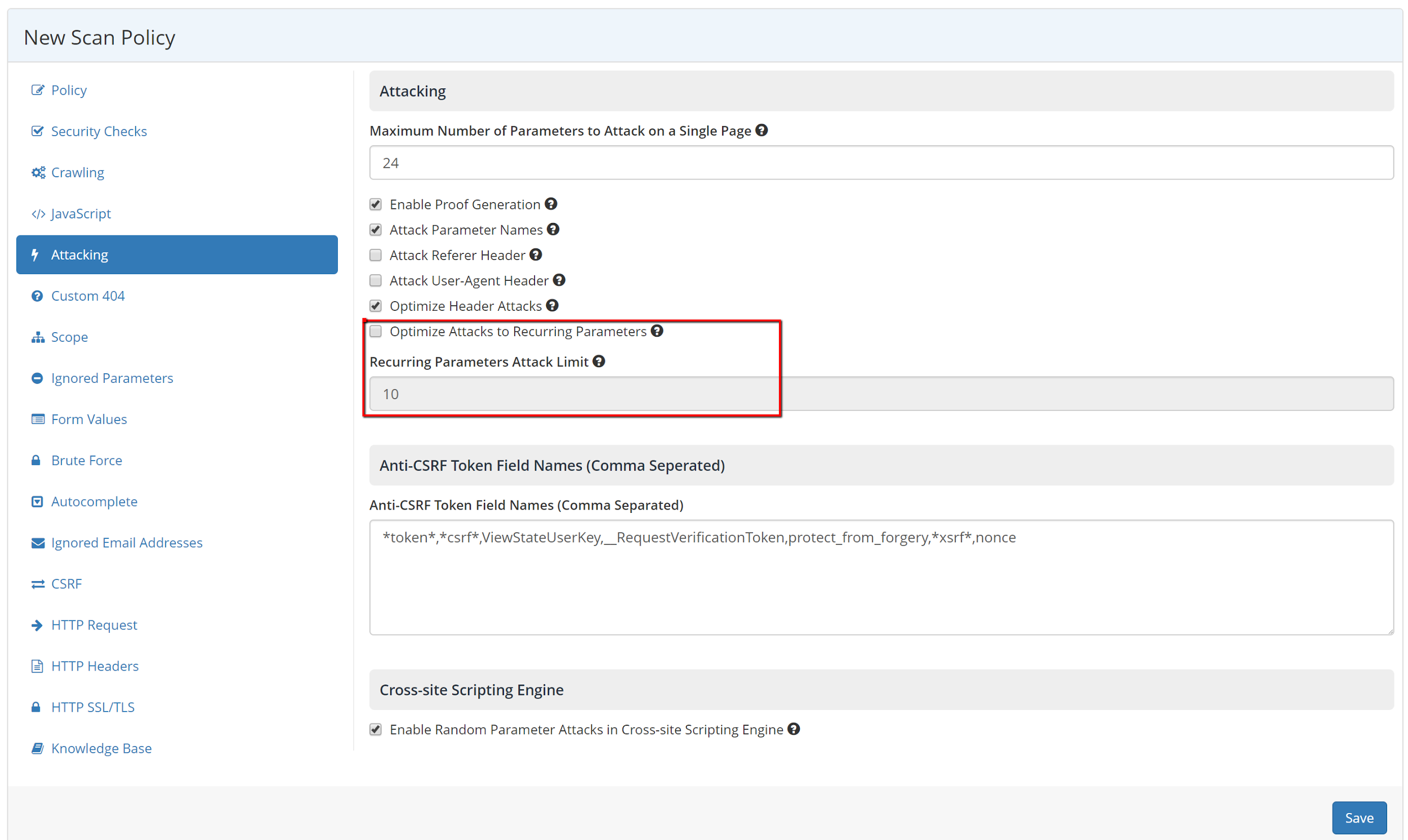 Attacking Optimization Options for Recurring Parameters on Different Pages