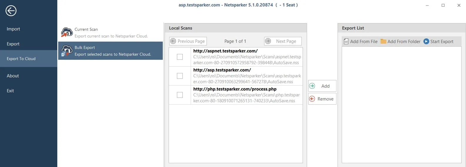 Bulk Export to Cloud Feature
