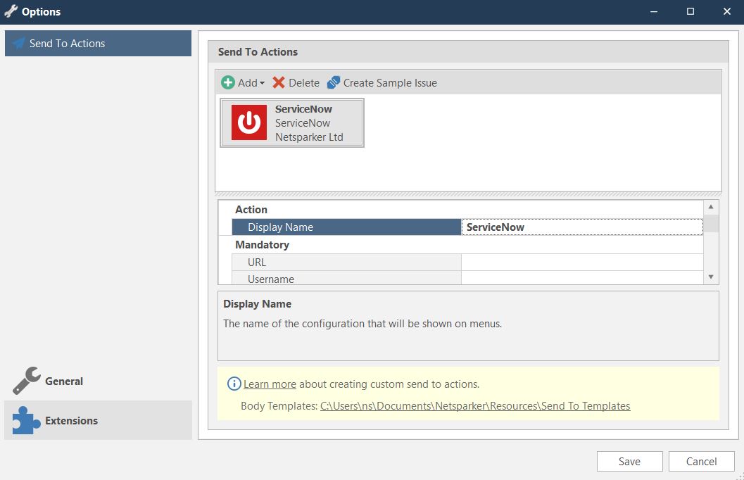 Send To Integration Support for ServiceNow