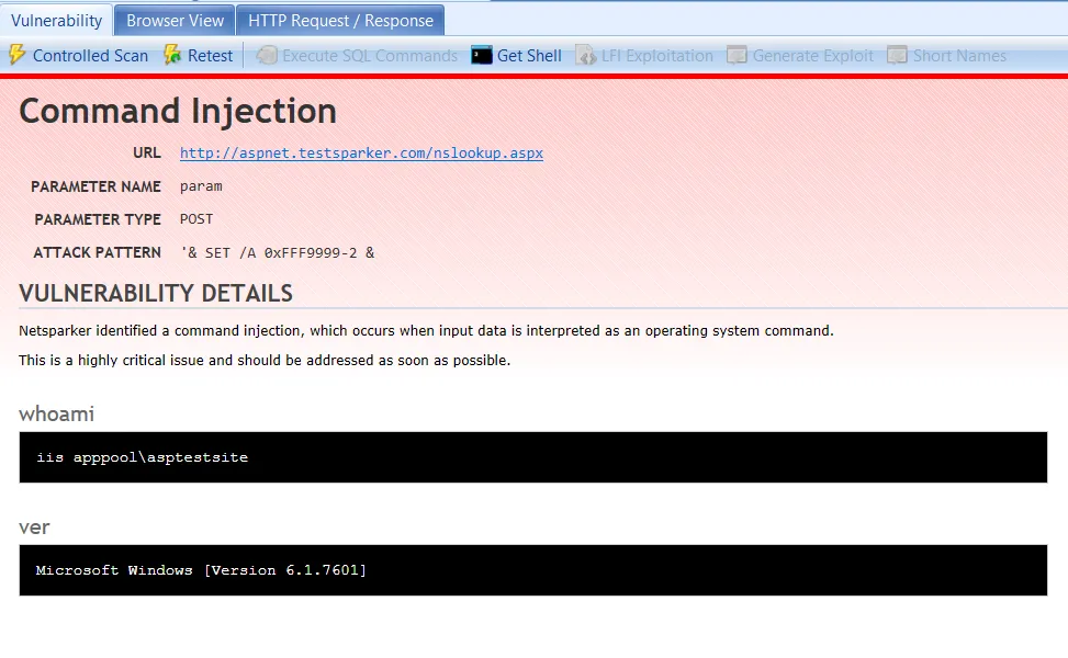Proof of a command injection