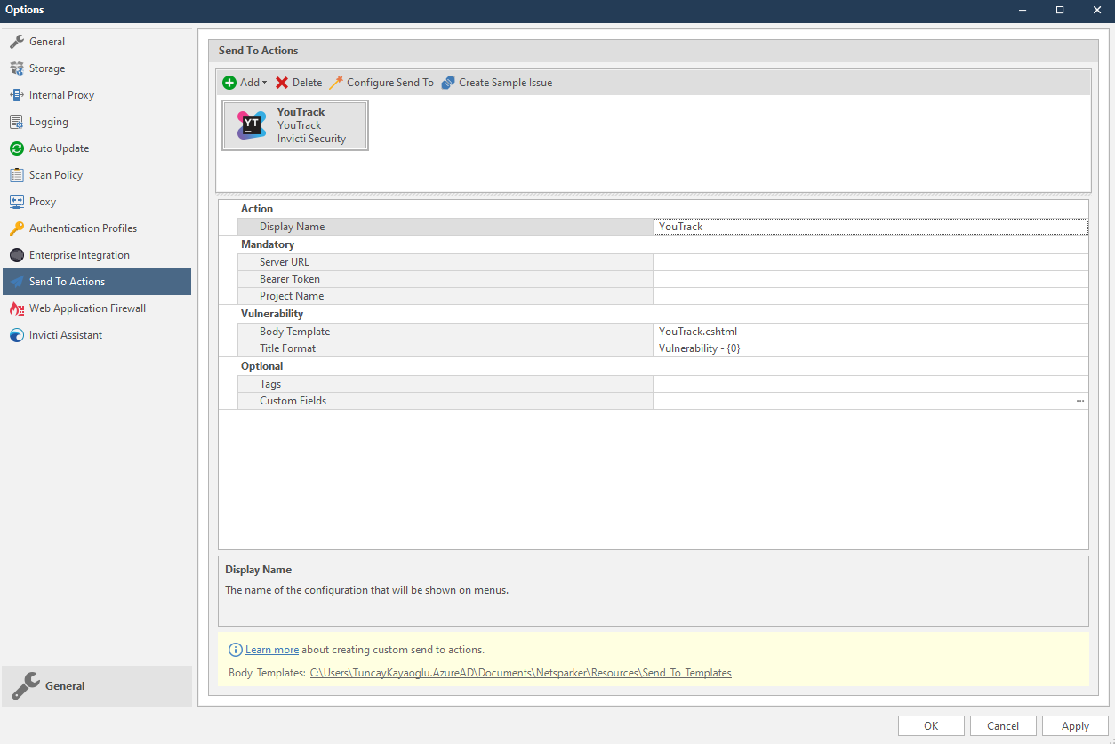YouTrack Send To Integration